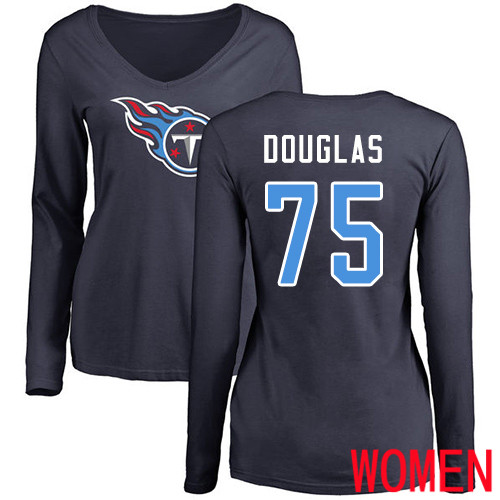 Tennessee Titans Navy Blue Women Jamil Douglas Name and Number Logo NFL Football #75 Long Sleeve T Shirt->women nfl jersey->Women Jersey